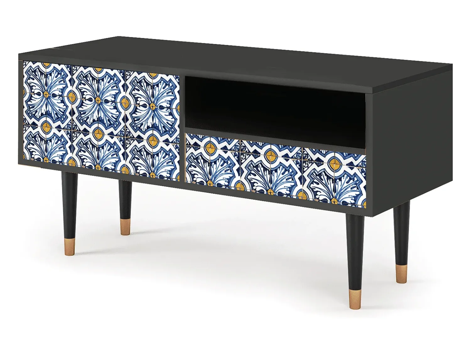 Móvel De Tv| Mueble de TV - 115х59х48 cm - T3 - Lovely Cornflowers, Antracite Cinza antracite