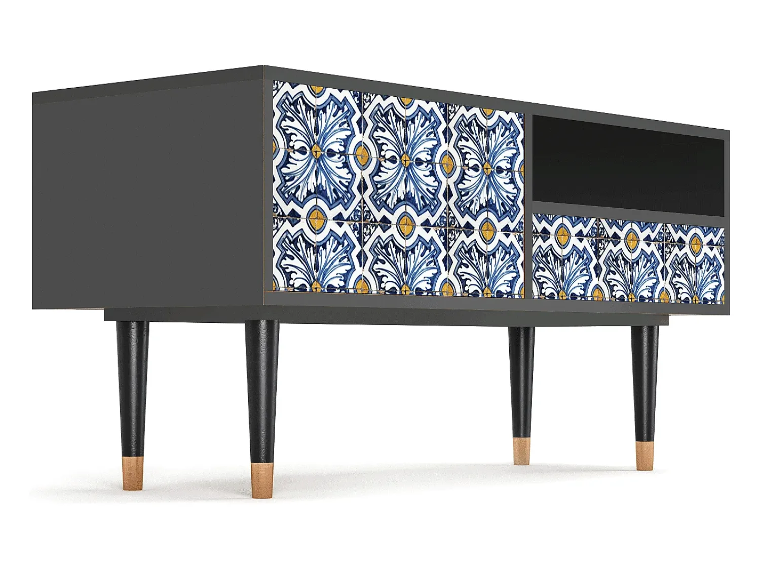 Móvel De Tv| Mueble de TV - 115х59х48 cm - T3 - Lovely Cornflowers, Antracite Cinza antracite
