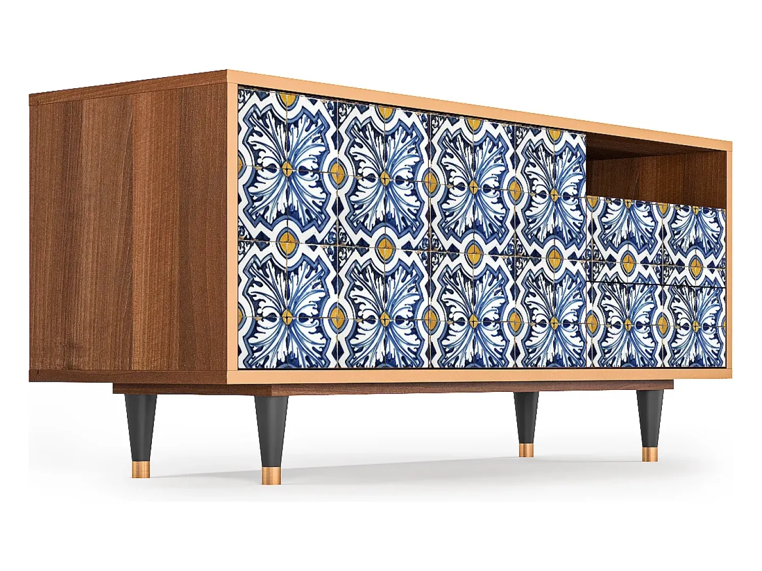 Móvel De Tv| Mueble de TV - 125х56х41 cm - T7 - Lovely Cornflowers, Nogueira Castanho