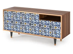Móvel De Tv| Mueble de TV - 125х56х41 cm - T7 - Lovely Cornflowers, Nogueira Castanho