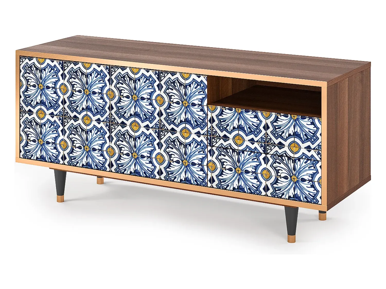 Móvel De Tv| Mueble de TV - 125х56х41 cm - T7 - Lovely Cornflowers, Nogueira Castanho