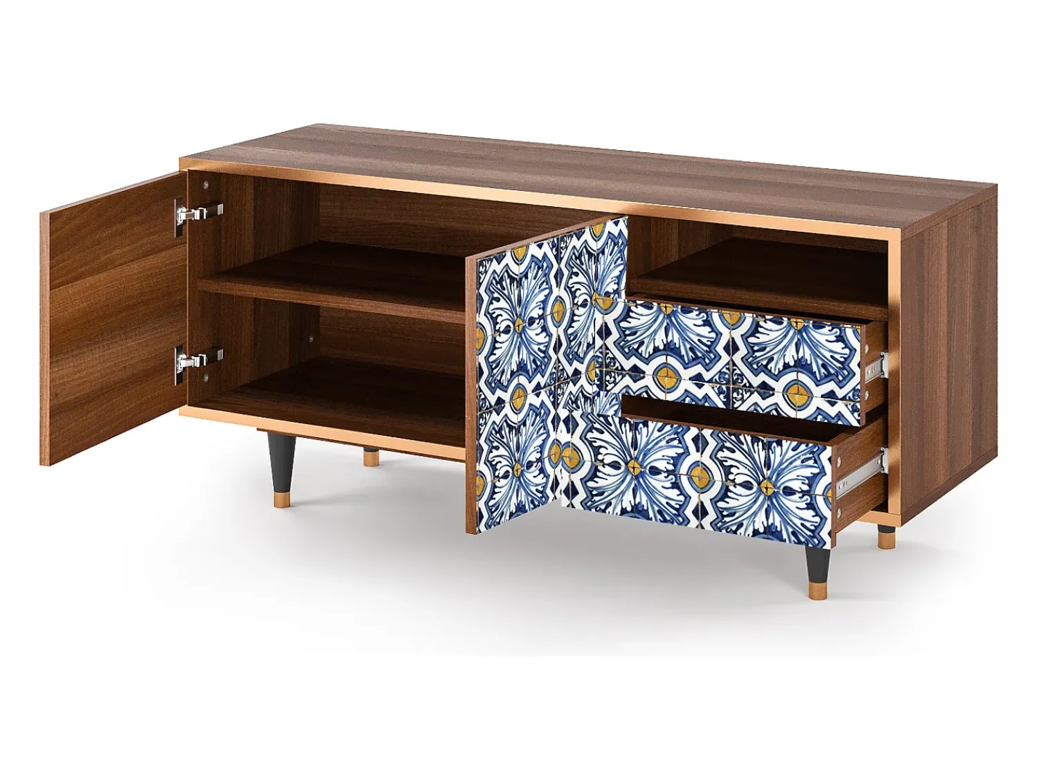 Móvel De Tv| Mueble de TV - 125х56х41 cm - T7 - Lovely Cornflowers, Nogueira Castanho
