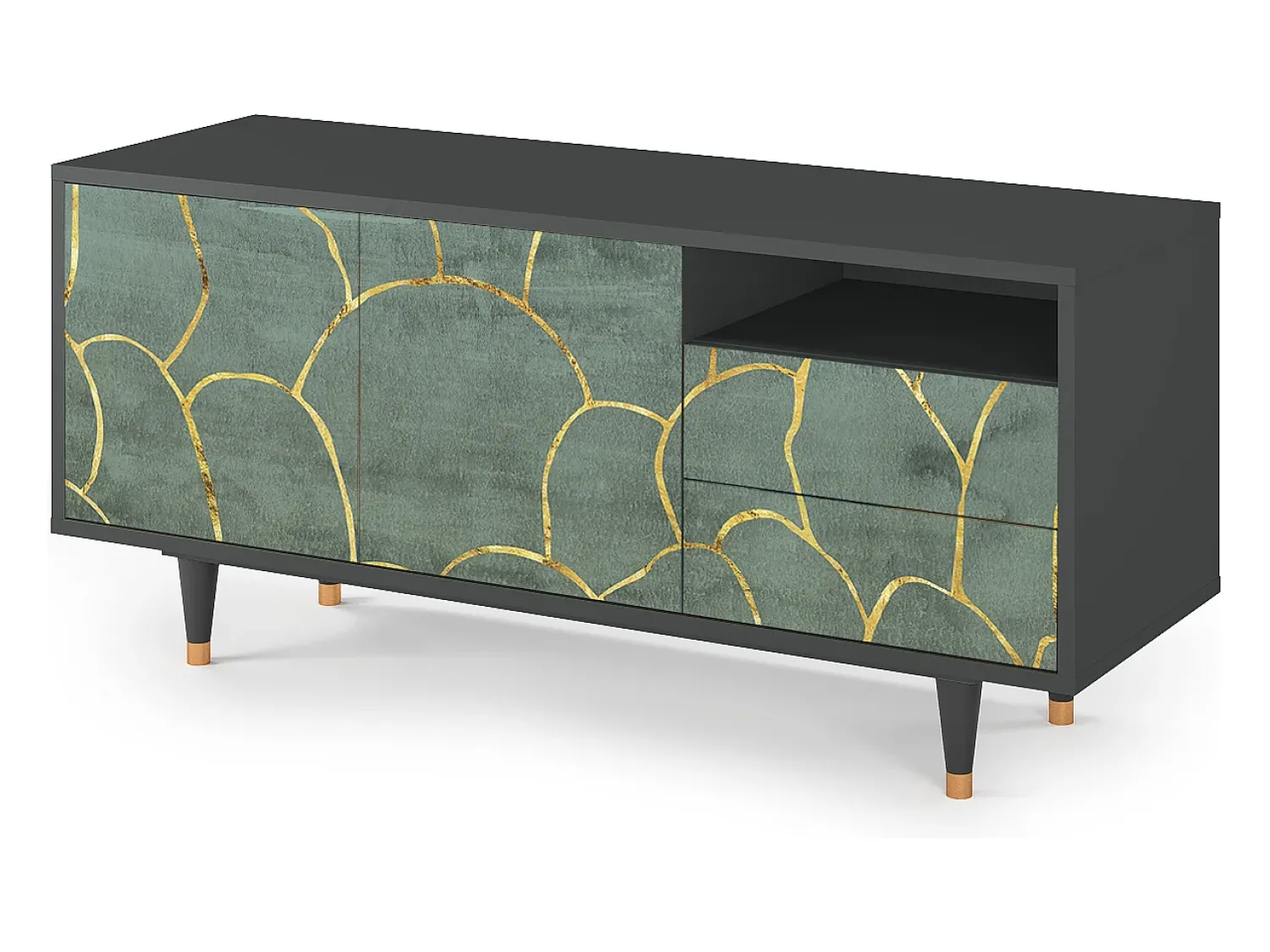 Móvel De Tv* Mueble de TV - 125х56х41 cm - T7 - Magnificent Water Lily, Antracite Cinza antracite