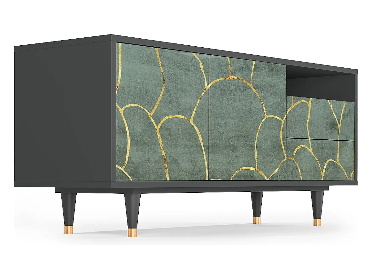 Móvel De Tv* Mueble de TV - 125х56х41 cm - T7 - Magnificent Water Lily, Antracite Cinza antracite