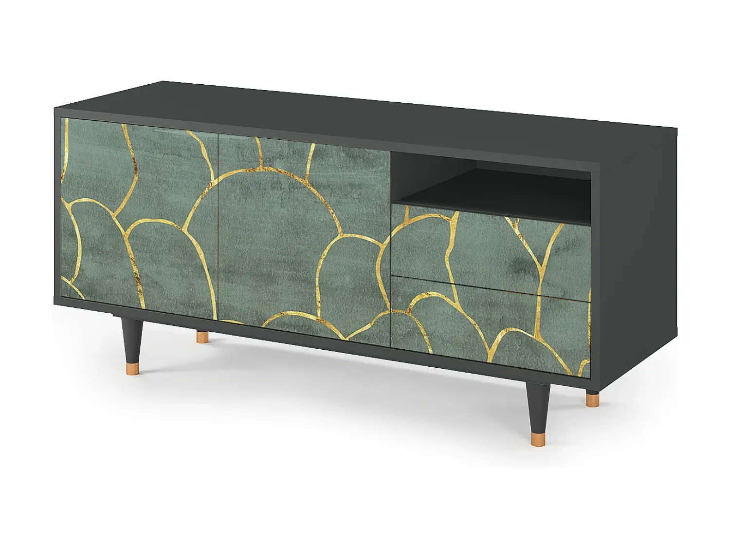 Móvel De Tv* Mueble de TV - 125х56х41 cm - T7 - Magnificent Water Lily, Antracite Cinza antracite