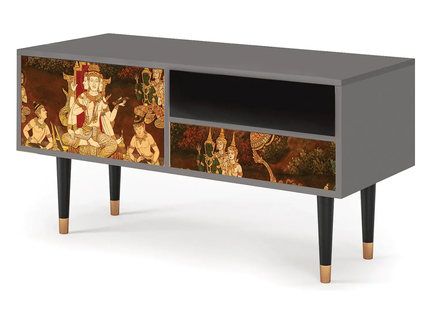 Móvel De Tv| Mueble de TV - 115х59х48 cm - T3 - Malyavan, Cinza Cinzento