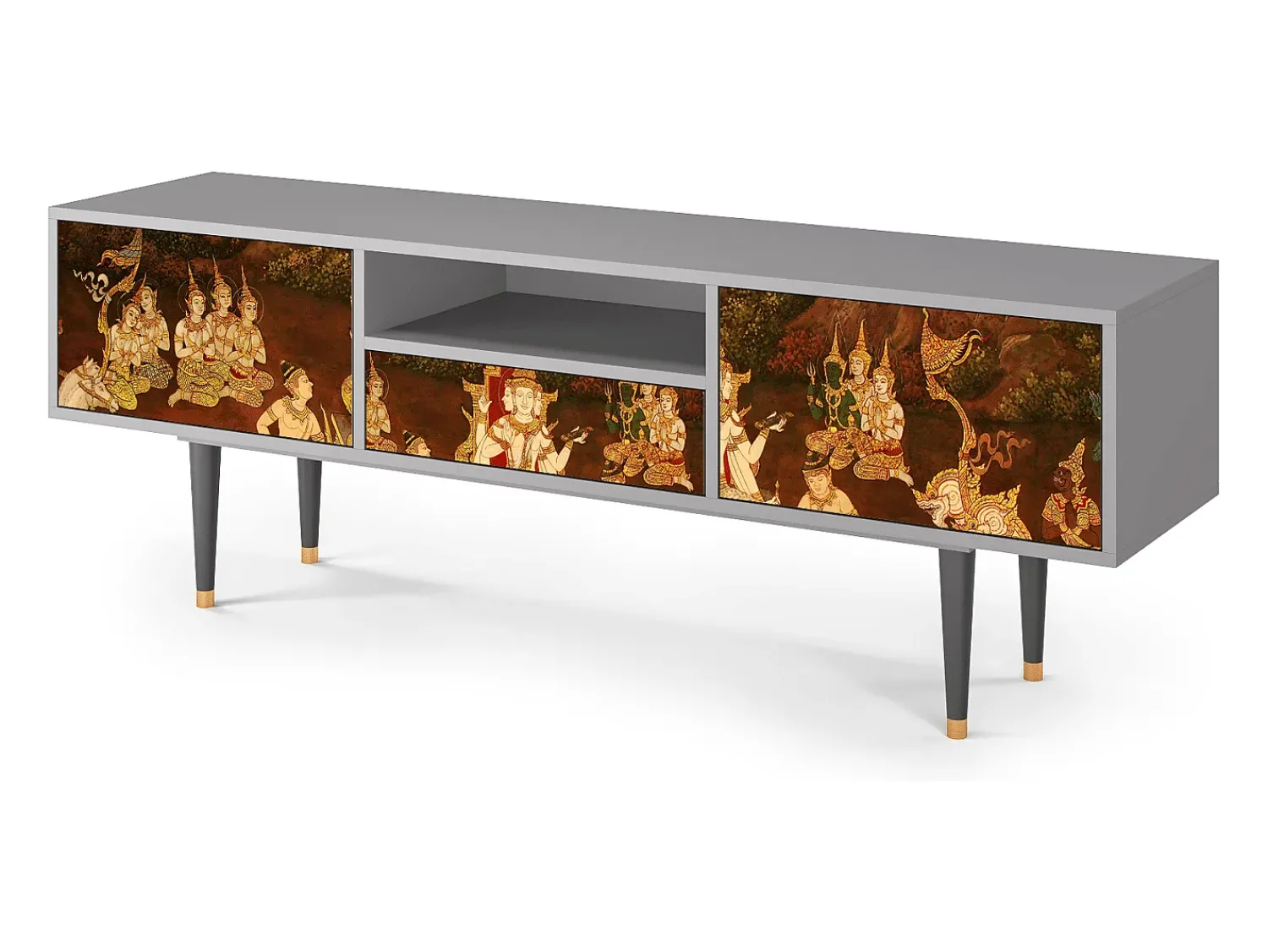 Móvel De Tv| Mueble de TV - 170х59х41 cm - T6 - Malyavan, Cinza Cinzento