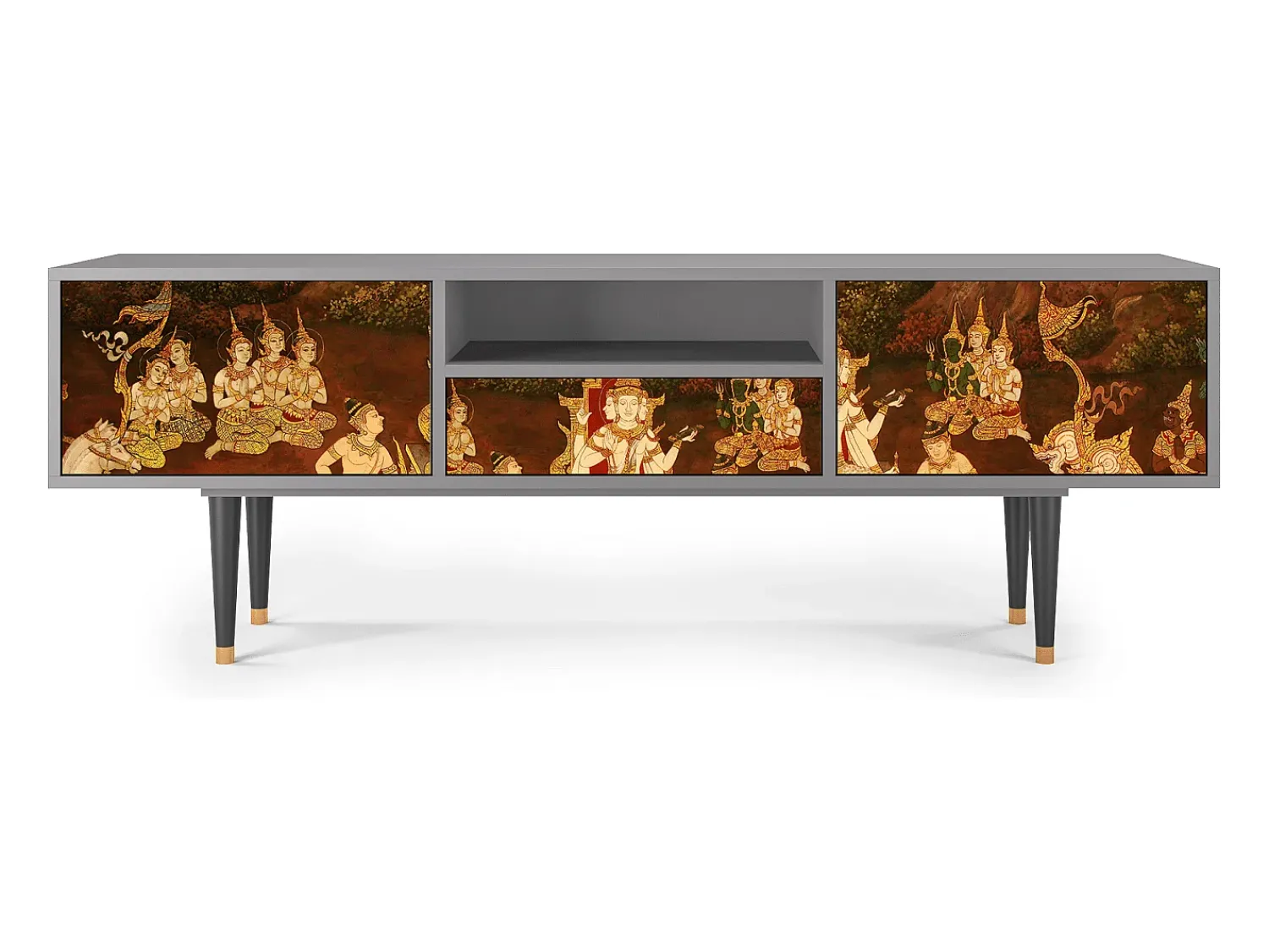 Móvel De Tv| Mueble de TV - 170х59х41 cm - T6 - Malyavan, Cinza Cinzento