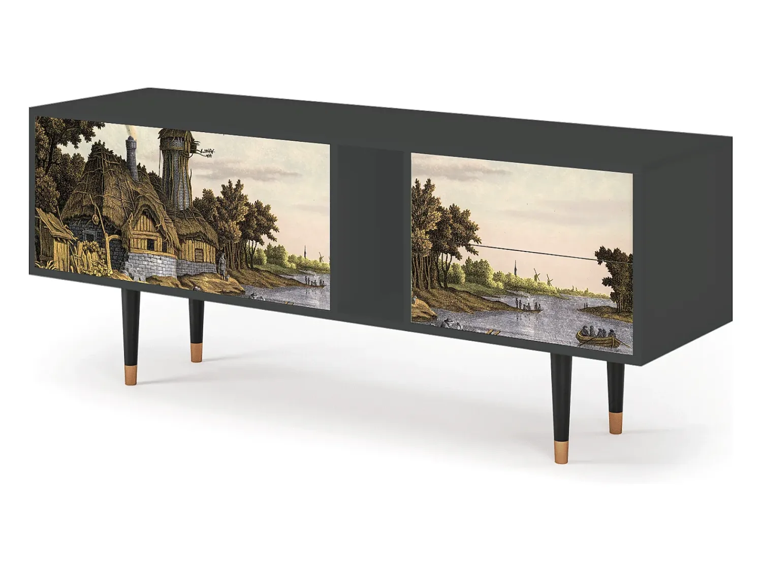 Móvel De Tv* Mueble de TV - 170х69х48 cm - T1 - Mill along a River, Antracite Cinza antracite