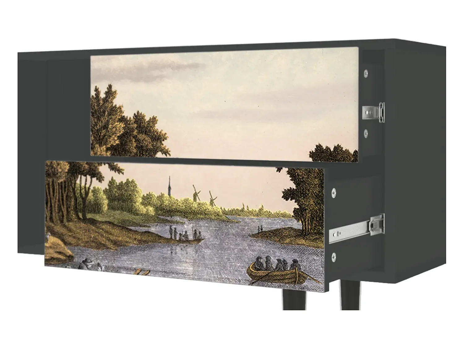 Móvel De Tv* Mueble de TV - 170х69х48 cm - T1 - Mill along a River, Antracite Cinza antracite