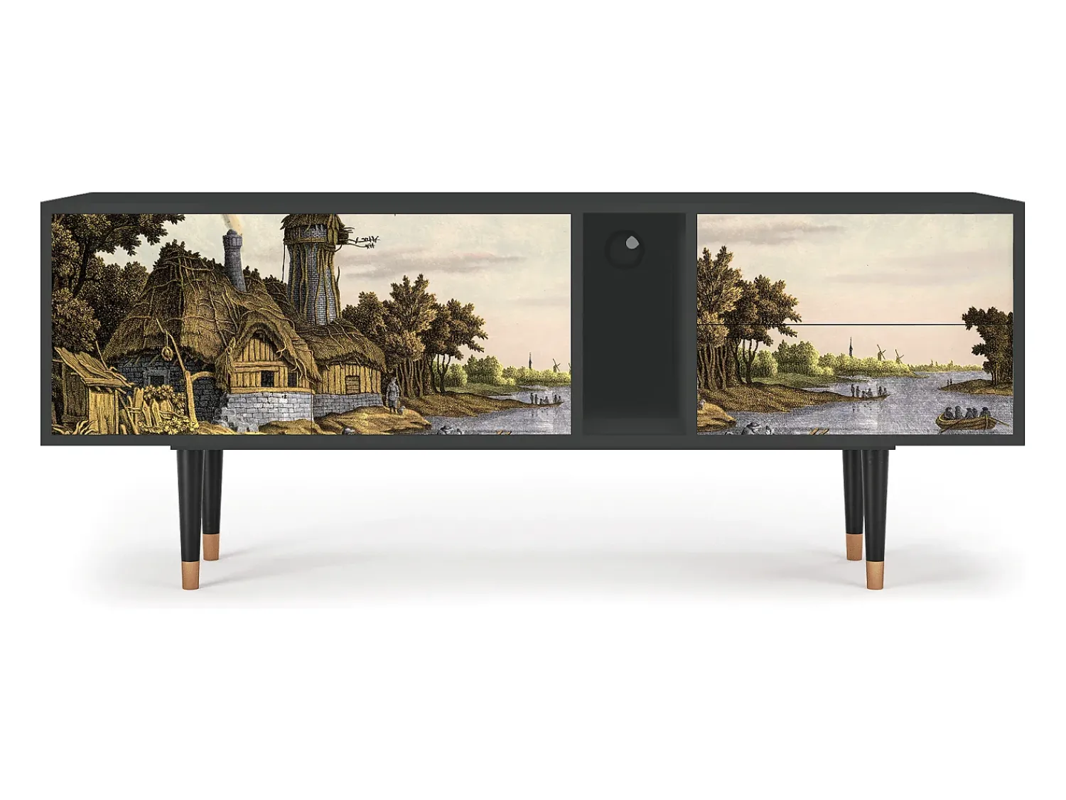 Móvel De Tv* Mueble de TV - 170х69х48 cm - T1 - Mill along a River, Antracite Cinza antracite