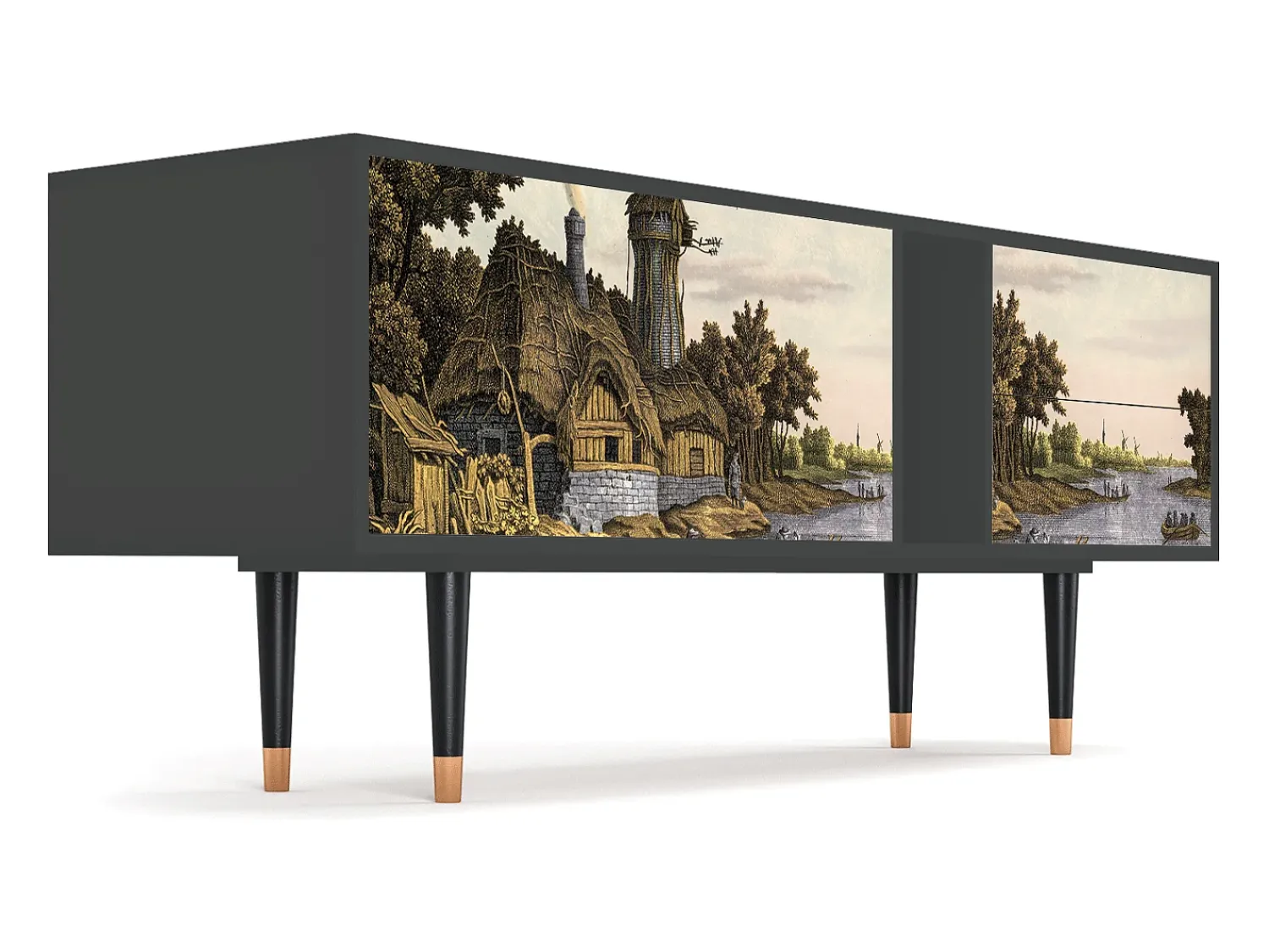 Móvel De Tv* Mueble de TV - 170х69х48 cm - T1 - Mill along a River, Antracite Cinza antracite
