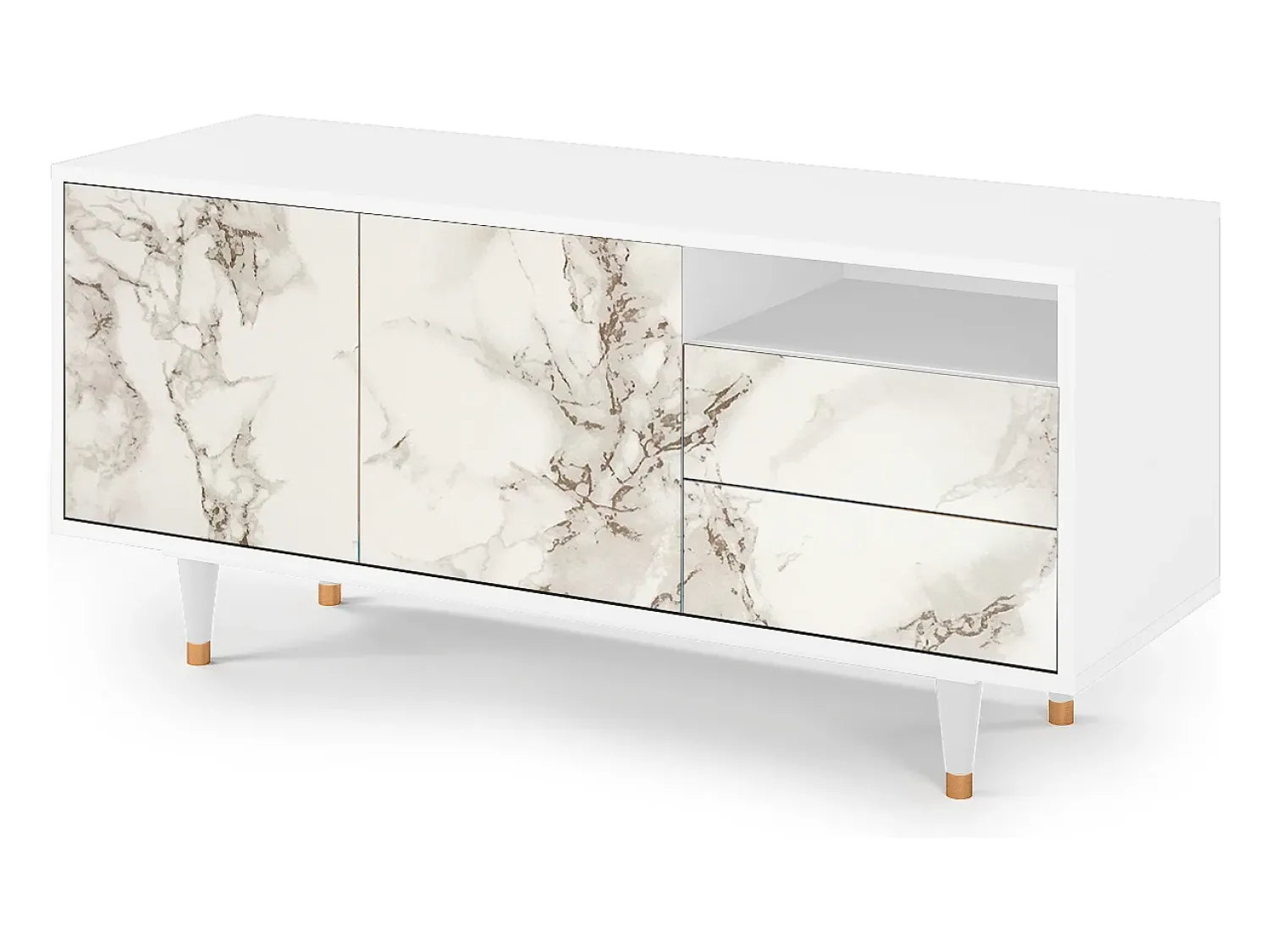 Online Mueble de TV - 125х56х41 cm - T7 - Milk Marble, Branco Bege