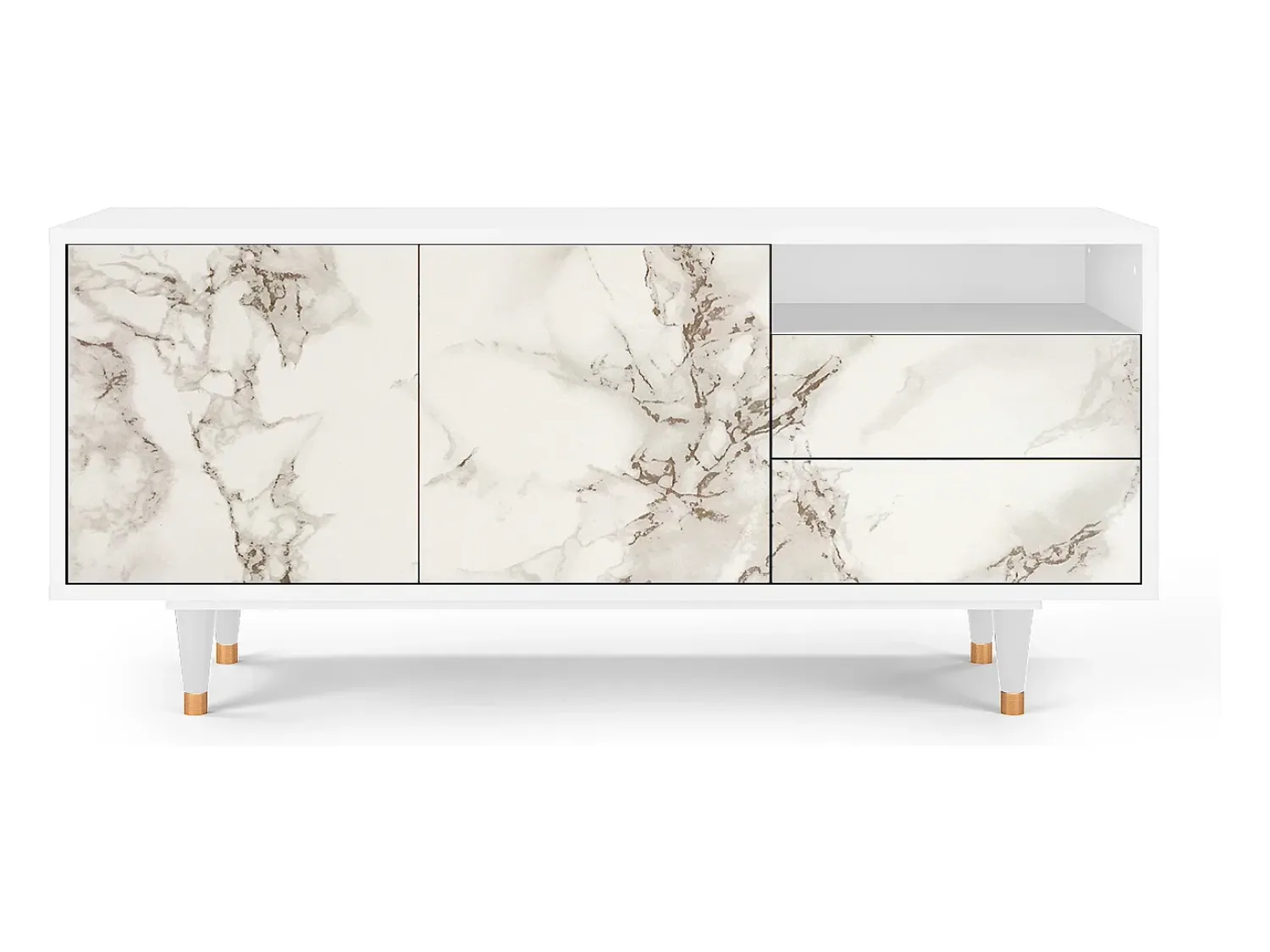 Online Mueble de TV - 125х56х41 cm - T7 - Milk Marble, Branco Bege