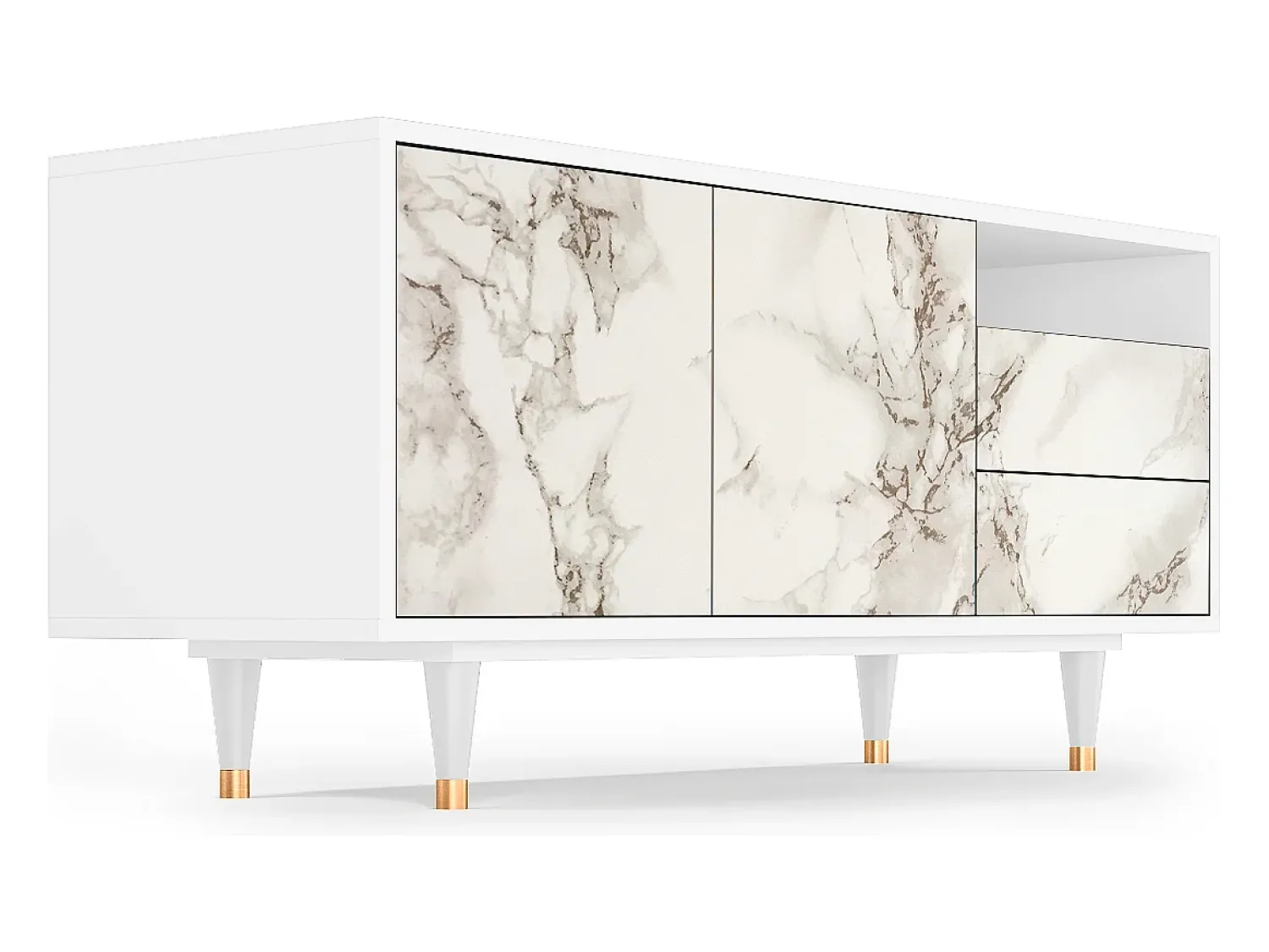 Online Mueble de TV - 125х56х41 cm - T7 - Milk Marble, Branco Bege