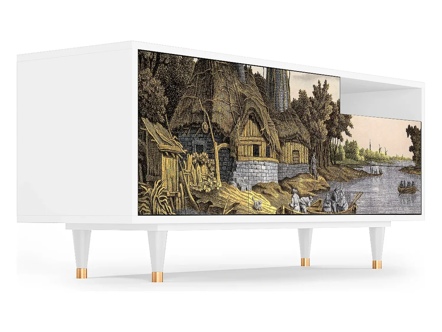 Móvel De Tv| Mueble de TV - 125х56х41 cm - T7 - Mill along a River, Branco Bege