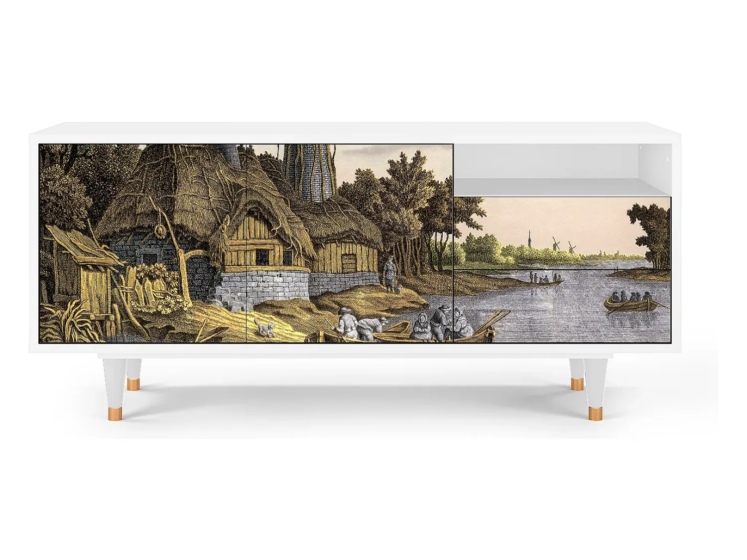 Móvel De Tv| Mueble de TV - 125х56х41 cm - T7 - Mill along a River, Branco Bege