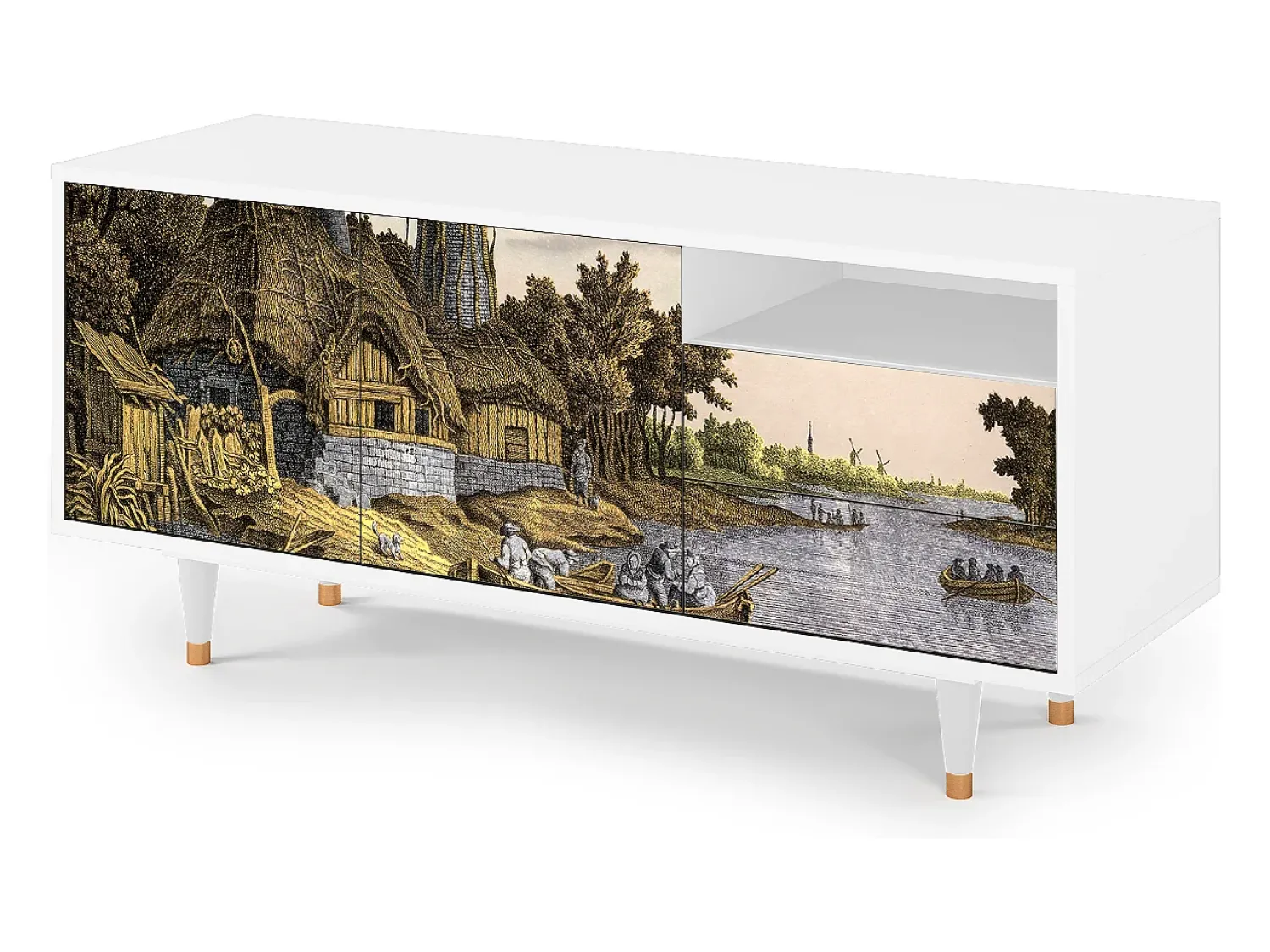 Móvel De Tv| Mueble de TV - 125х56х41 cm - T7 - Mill along a River, Branco Bege