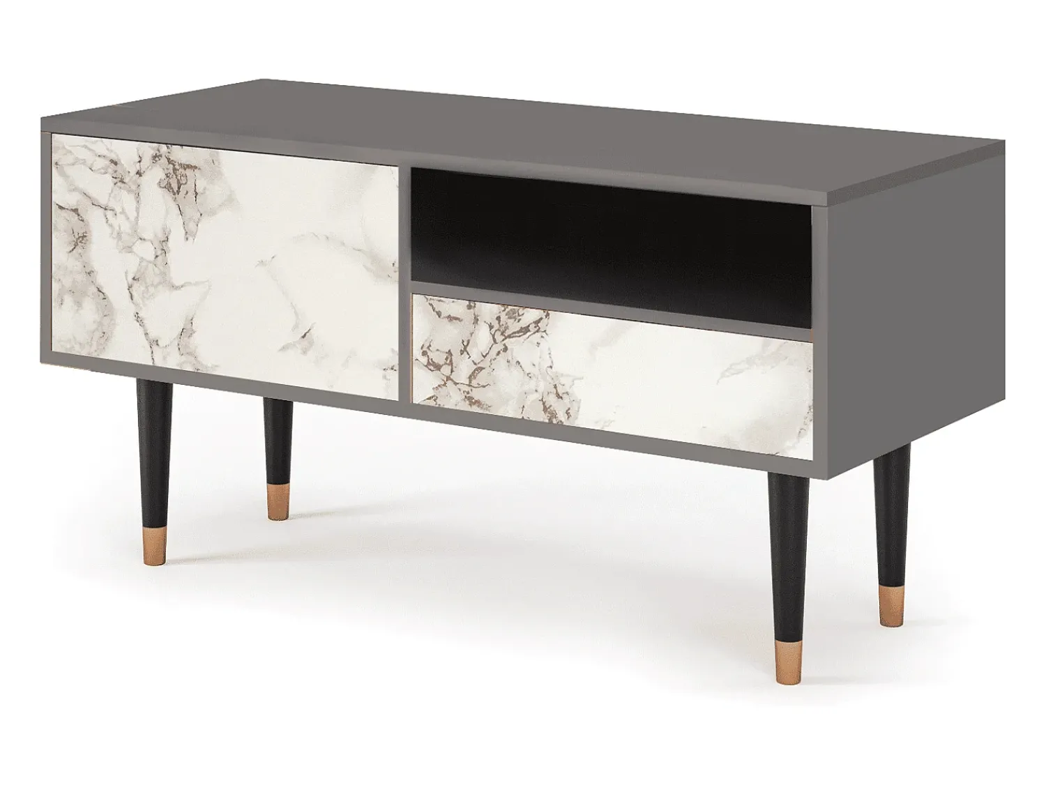 New Mueble de TV - 115х59х48 cm - T3 - Milk Marble, Cinza Cinzento