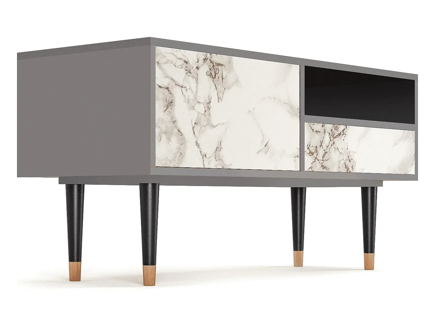 New Mueble de TV - 115х59х48 cm - T3 - Milk Marble, Cinza Cinzento