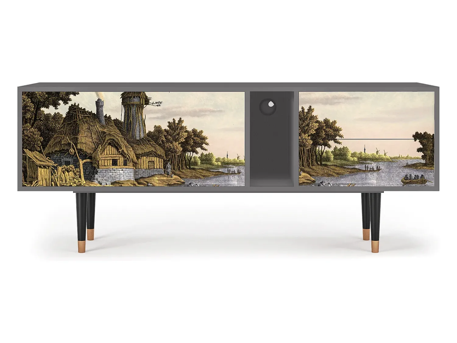 Móvel De Tv| Mueble de TV - 170х69х48 cm - T1 - Mill along a River, Cinza Cinzento