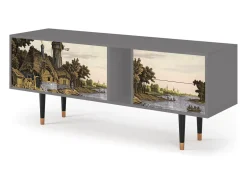 Móvel De Tv| Mueble de TV - 170х69х48 cm - T1 - Mill along a River, Cinza Cinzento