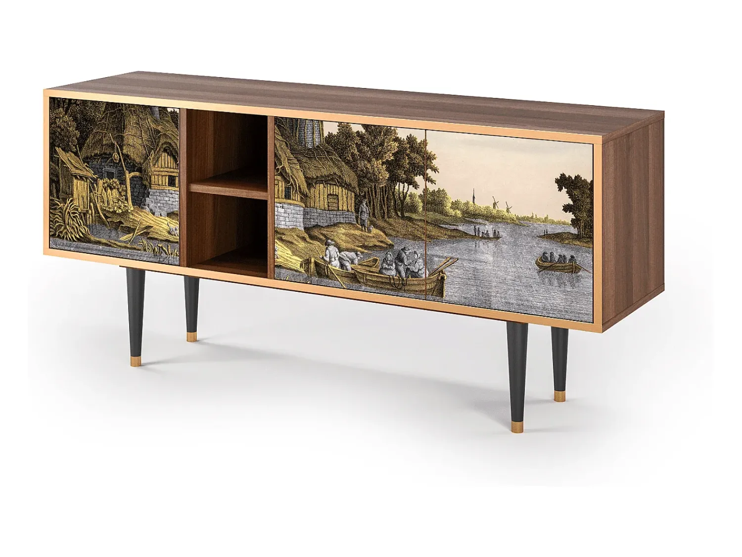 Móvel De Tv| Mueble de TV - 150х69х41 cm - T5 - Mill along a River, Nogueira Castanho