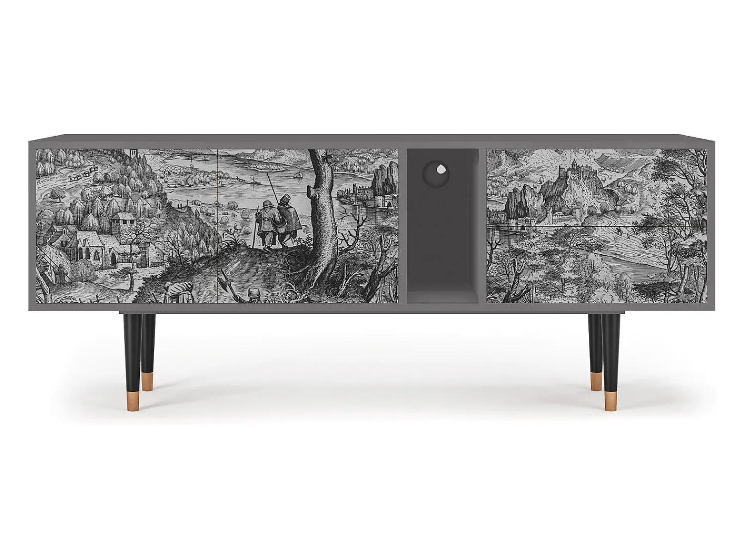 Móvel De Tv| Mueble de TV - 170х69х48 cm - T1 - Milites Requiescentes, Cinza Cinzento