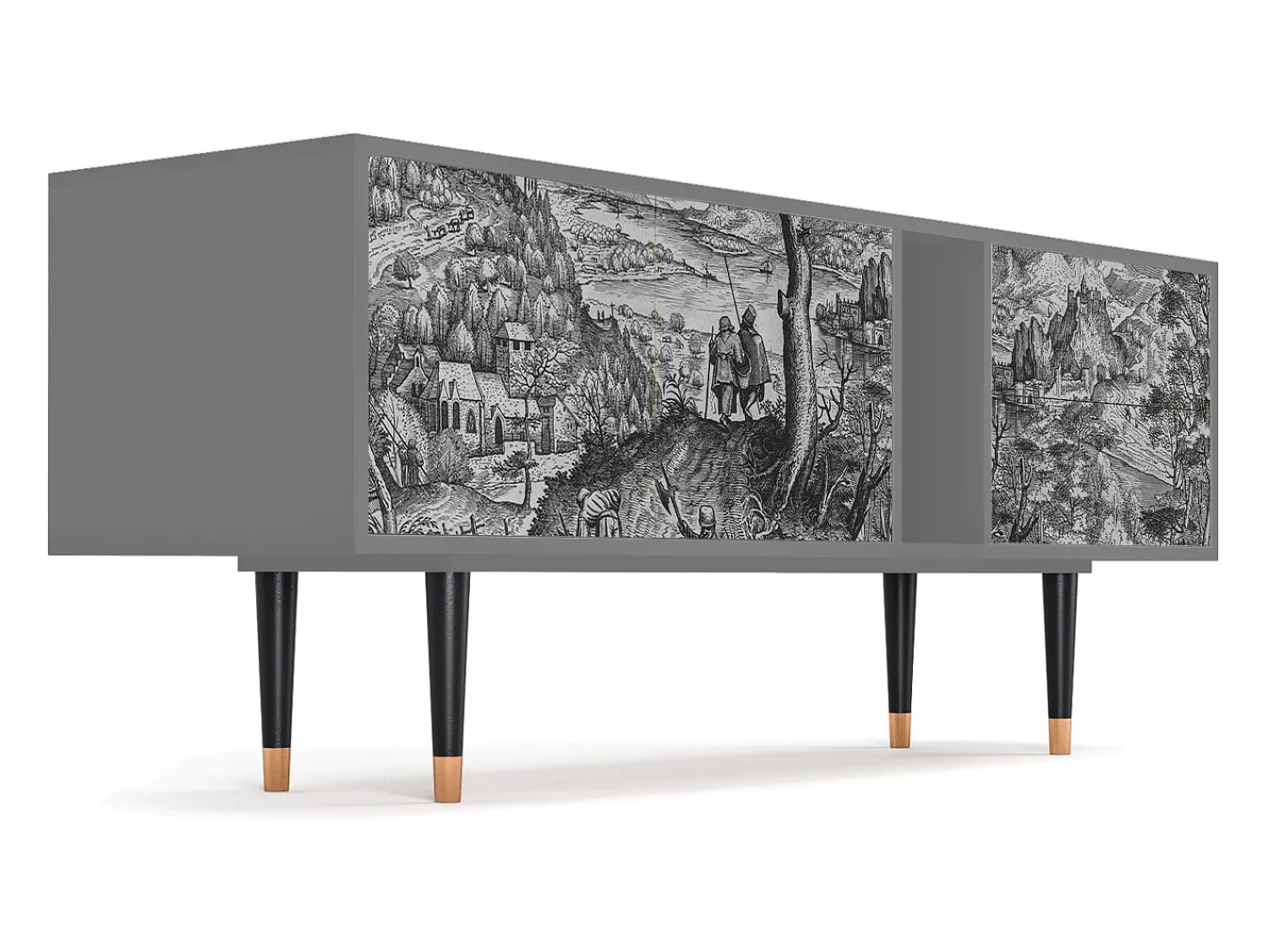 Móvel De Tv| Mueble de TV - 170х69х48 cm - T1 - Milites Requiescentes, Cinza Cinzento