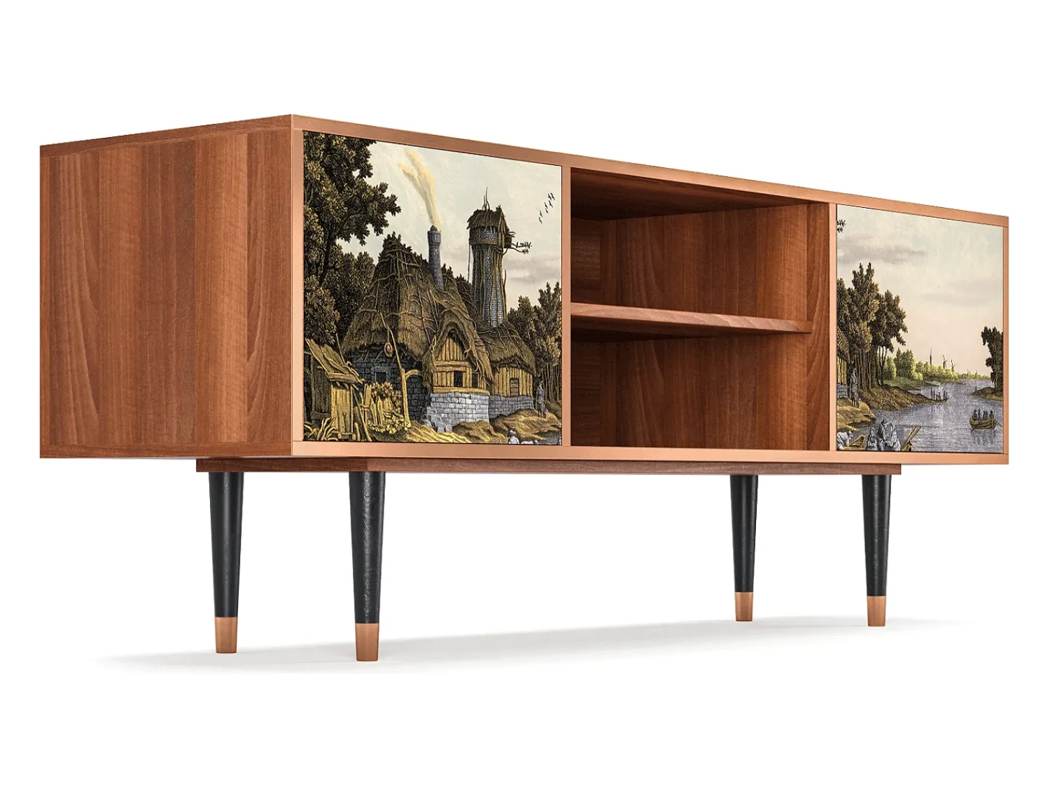 Móvel De Tv| Mueble de TV - 170х69х48 cm - T2 - Mill along a River, Nogueira Castanho