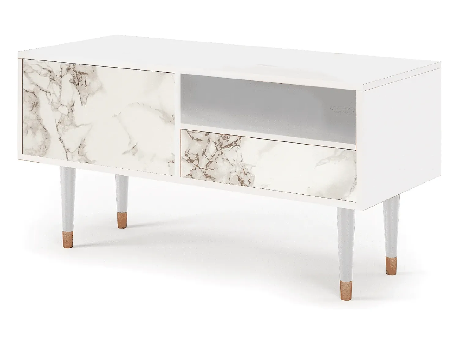 Discount Mueble de TV - 115х59х48 cm - T3 - Milk Marble, Branco Bege