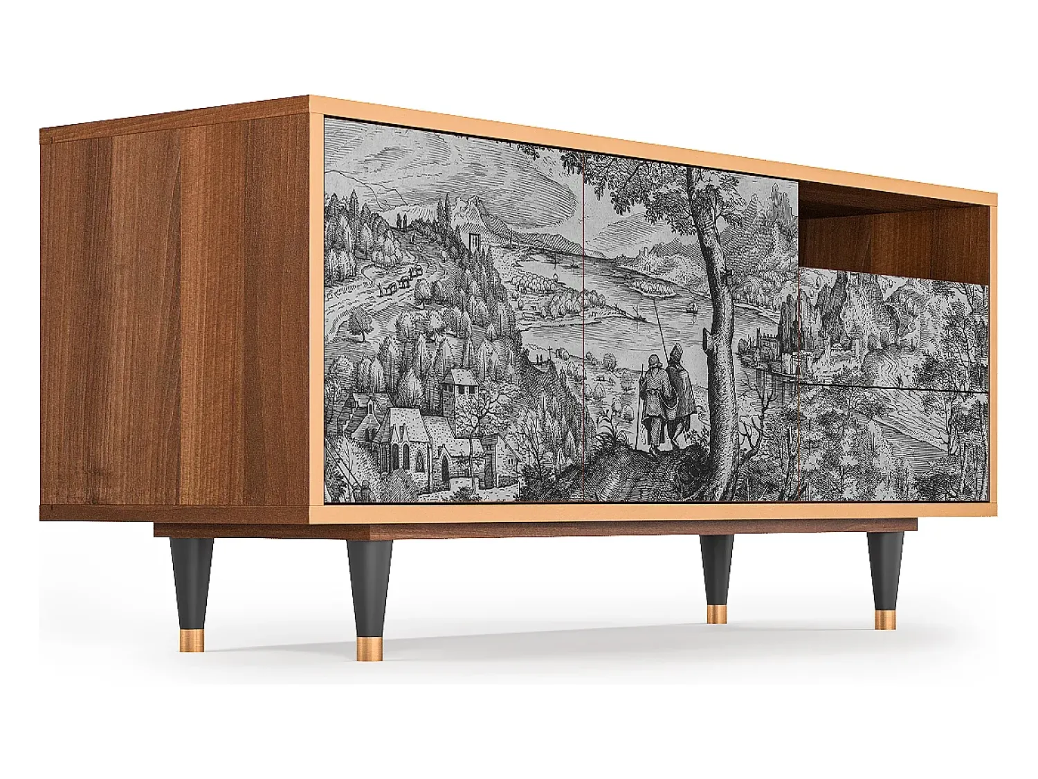 Móvel De Tv* Mueble de TV - 125х56х41 cm - T7 - Milites Requiescentes, Nogueira Castanho