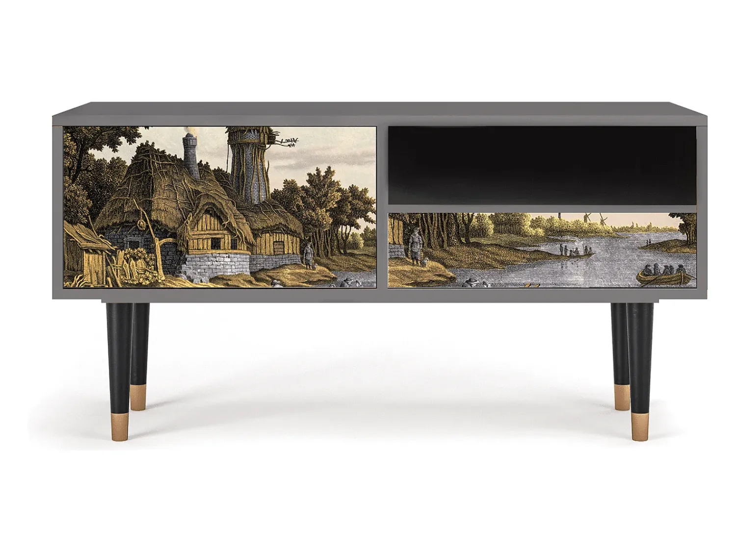 Móvel De Tv* Mueble de TV - 115х59х48 cm - T3 - Mill along a River, Cinza Cinzento