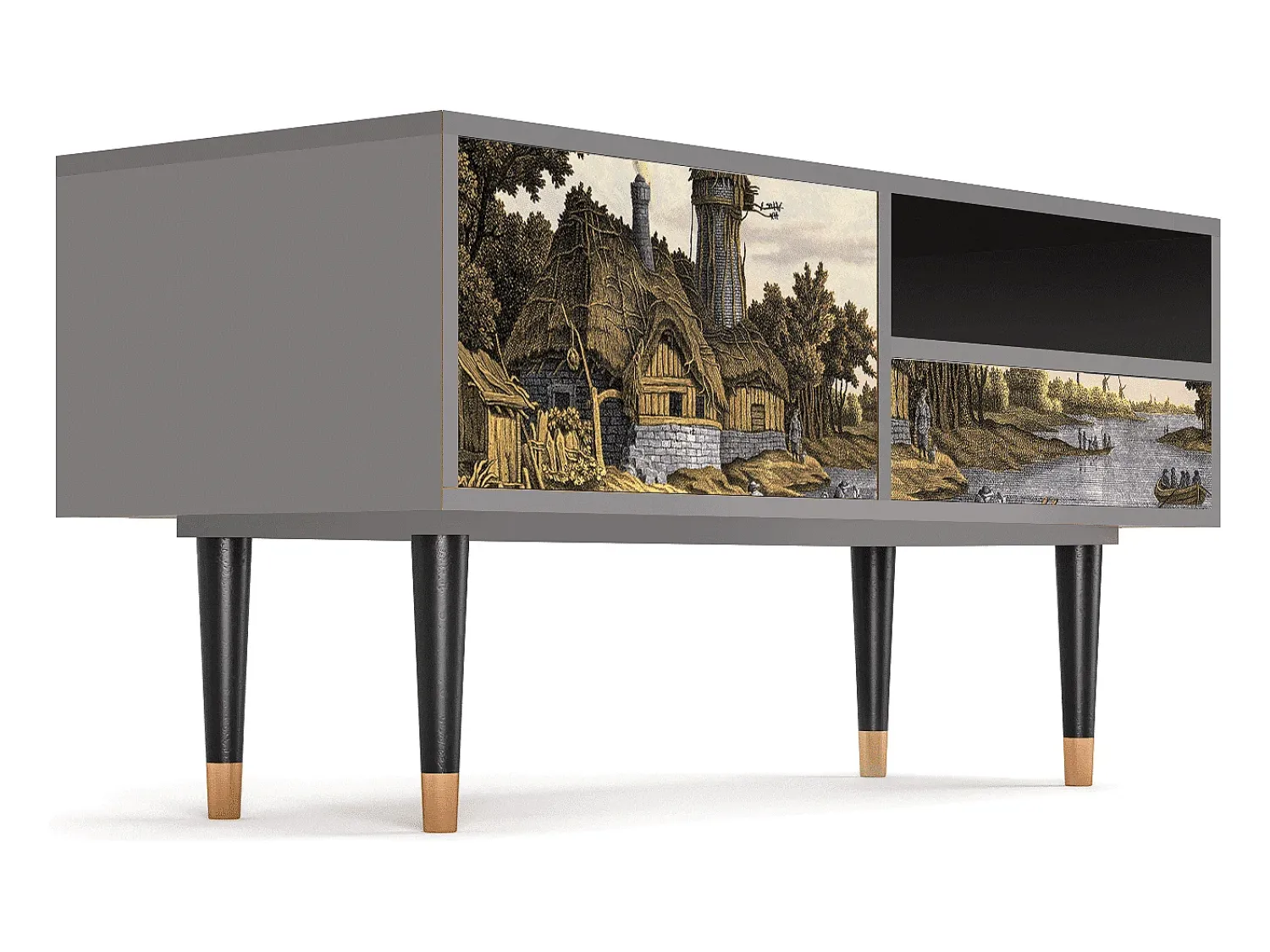 Móvel De Tv* Mueble de TV - 115х59х48 cm - T3 - Mill along a River, Cinza Cinzento