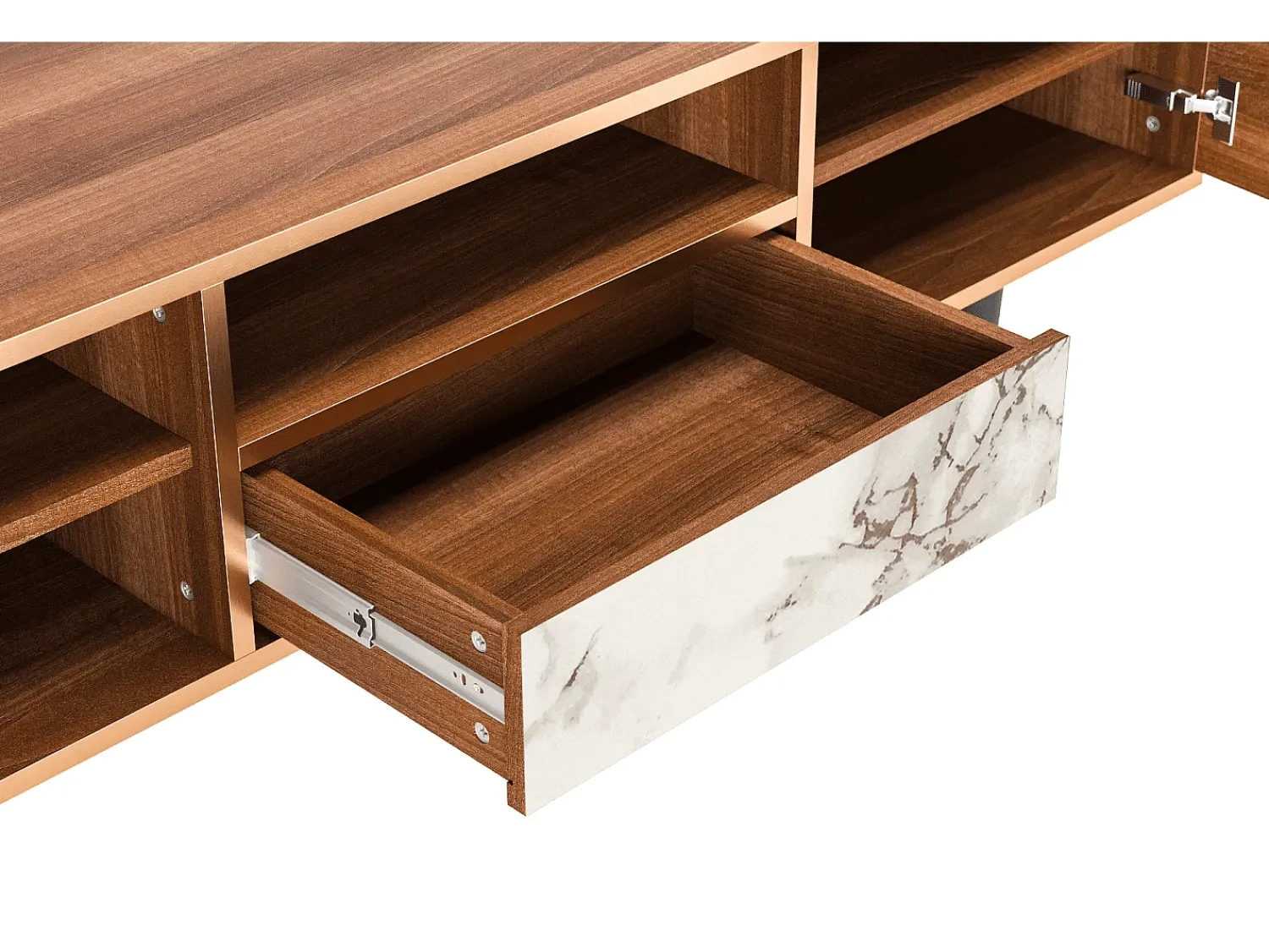 Móvel De Tv| Mueble de TV - 170х59х41 cm - T6 - Milk Marble, Nogueira Castanho