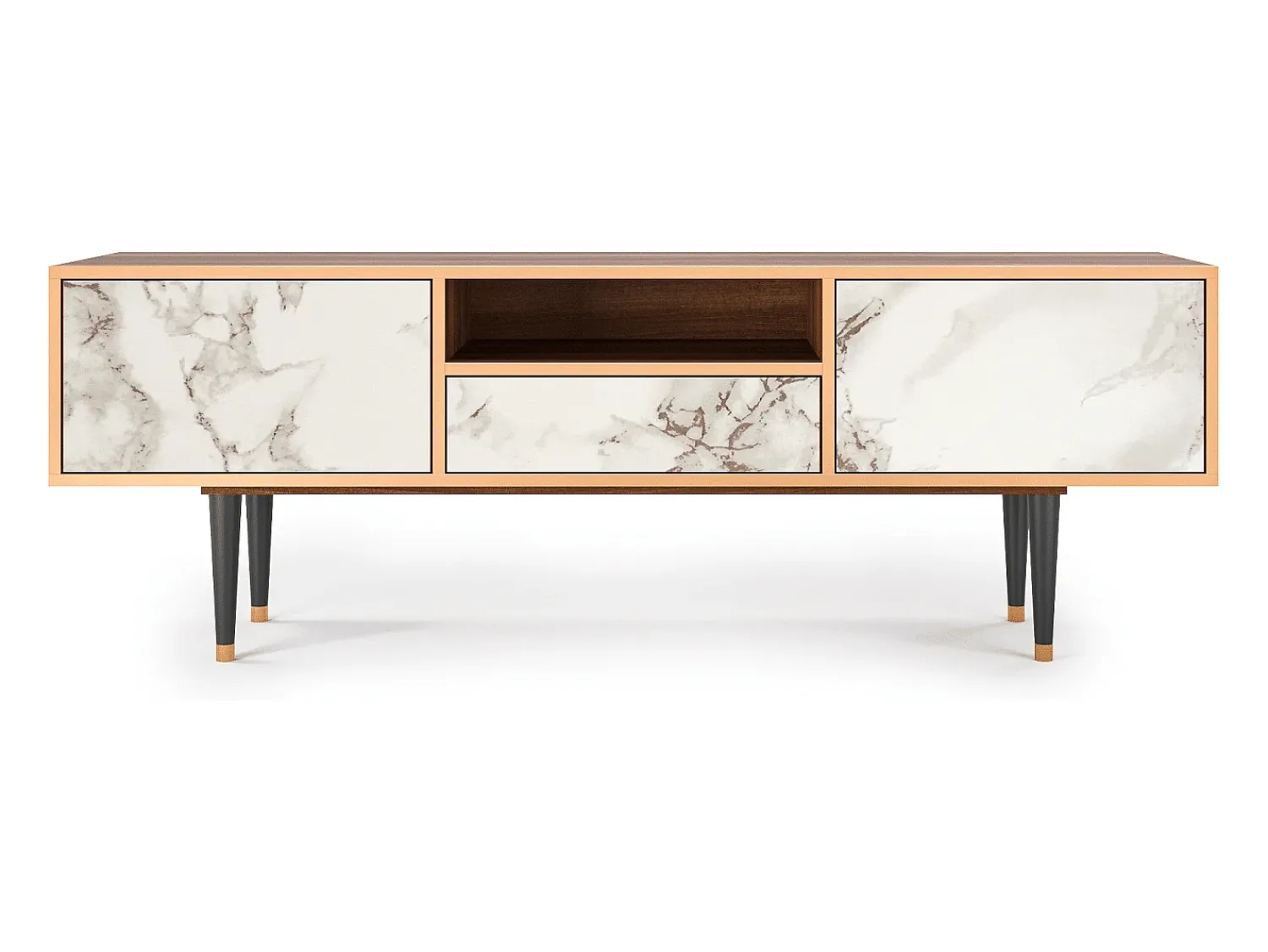 Móvel De Tv| Mueble de TV - 170х59х41 cm - T6 - Milk Marble, Nogueira Castanho