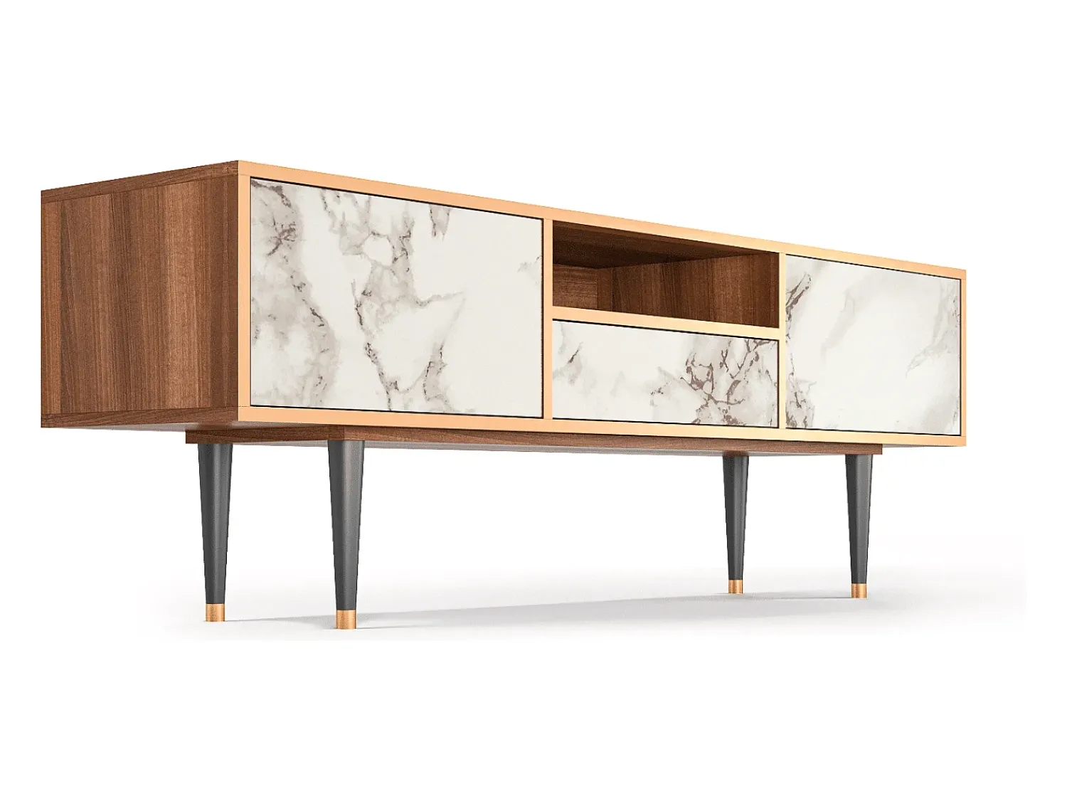 Móvel De Tv| Mueble de TV - 170х59х41 cm - T6 - Milk Marble, Nogueira Castanho