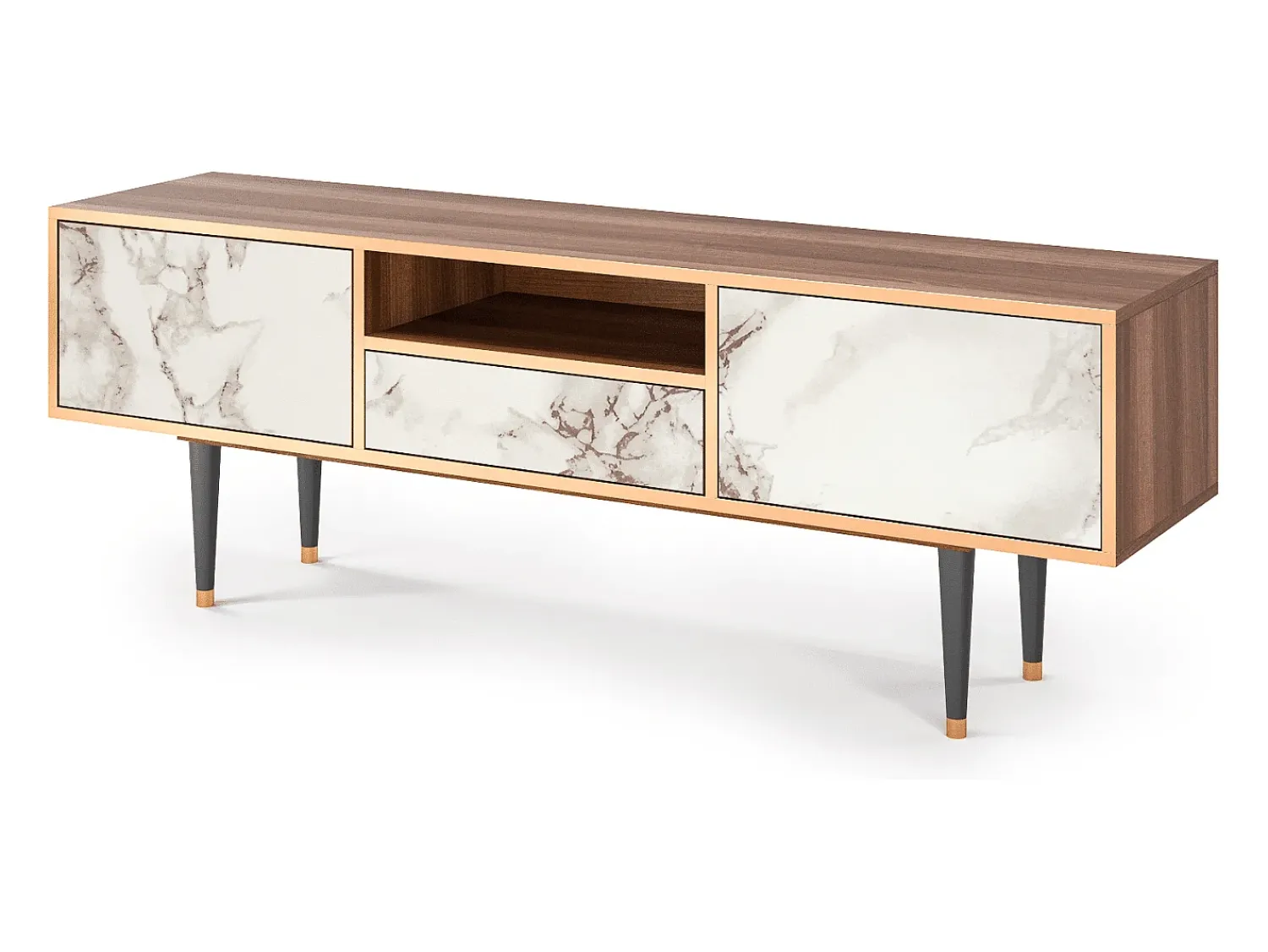 Móvel De Tv| Mueble de TV - 170х59х41 cm - T6 - Milk Marble, Nogueira Castanho