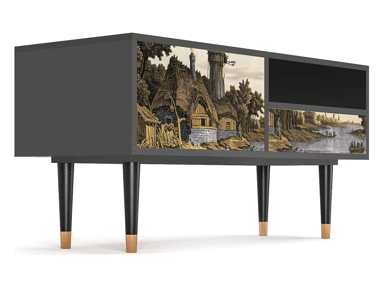 Móvel De Tv| Mueble de TV - 115х59х48 cm - T3 - Mill along a River, Antracite Cinza antracite