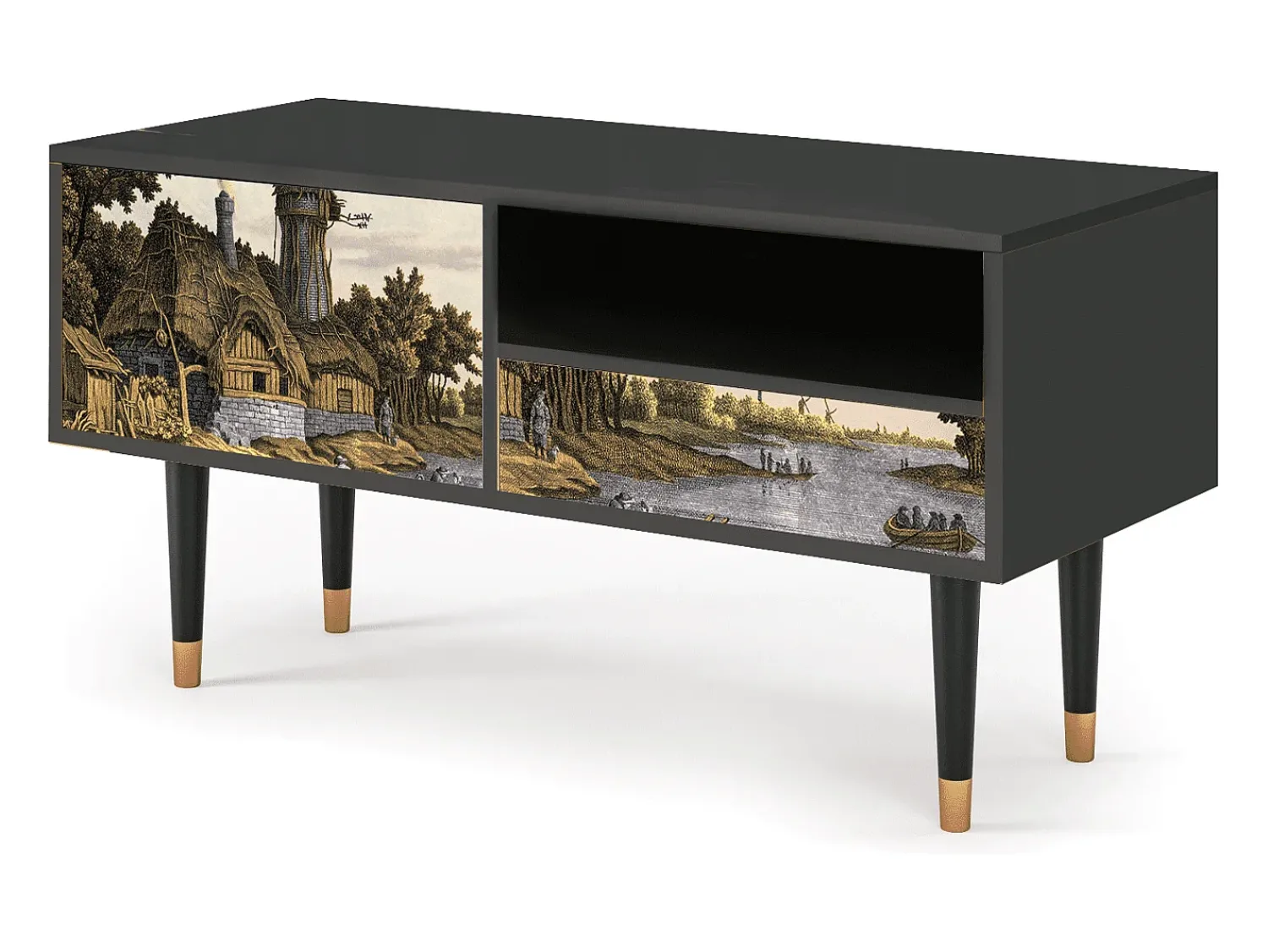 Móvel De Tv| Mueble de TV - 115х59х48 cm - T3 - Mill along a River, Antracite Cinza antracite