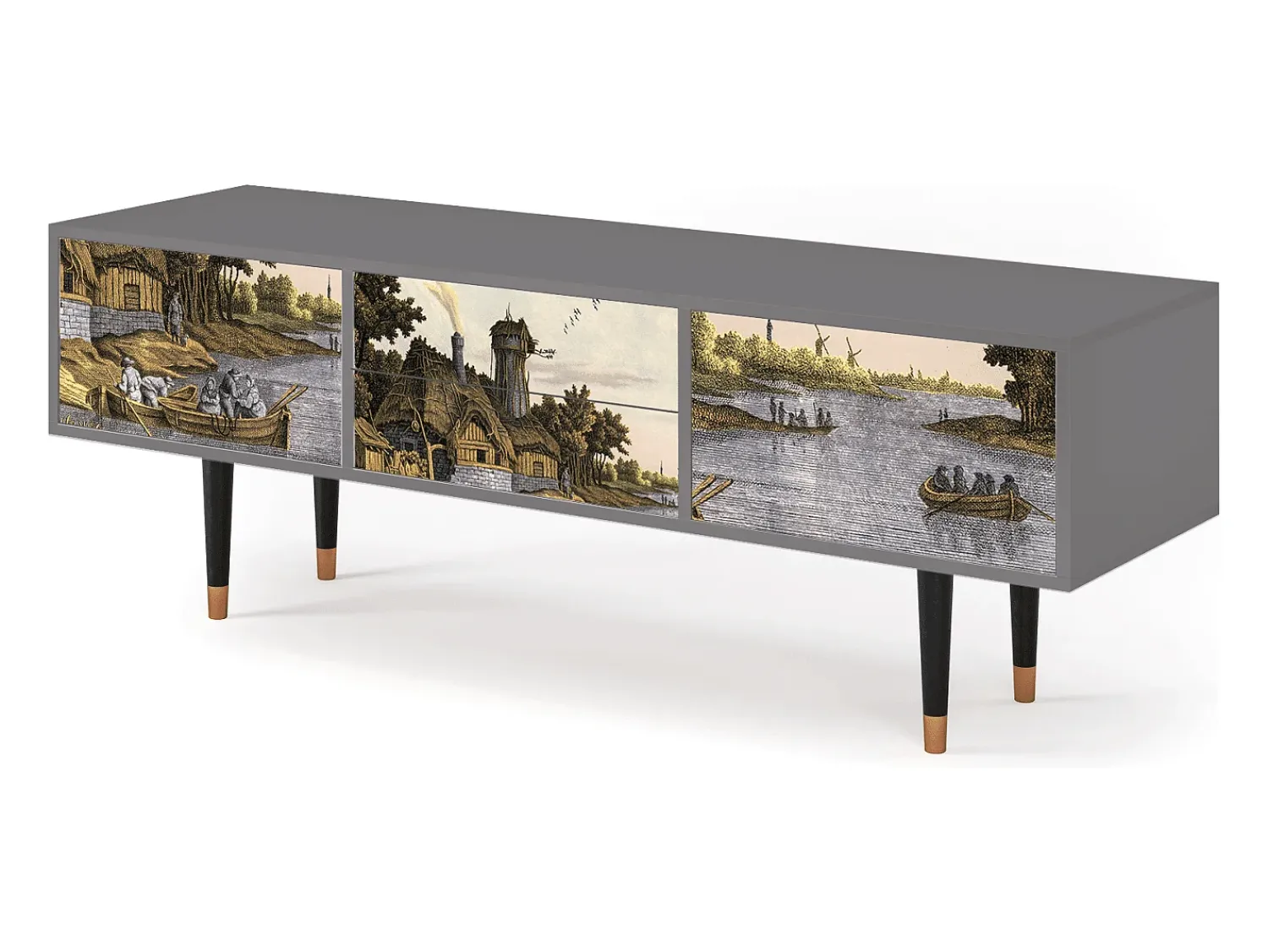 Clearance Mueble de TV - 170х59х48 cm - T4 - Mill along a River, Cinza Cinzento