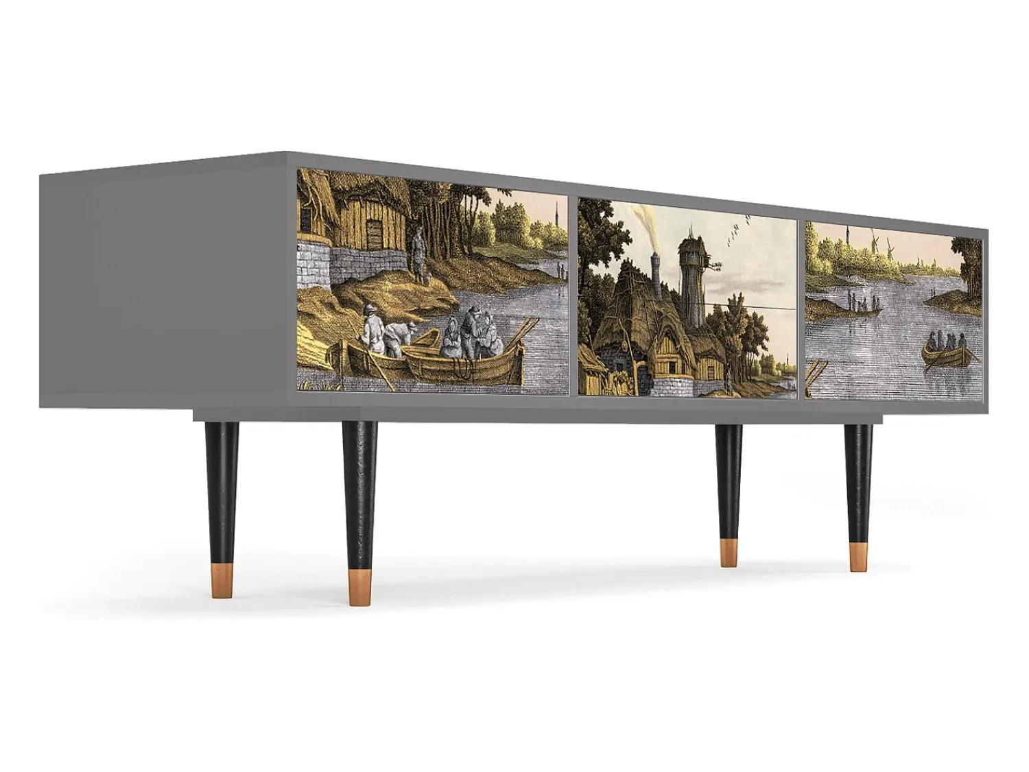 Clearance Mueble de TV - 170х59х48 cm - T4 - Mill along a River, Cinza Cinzento