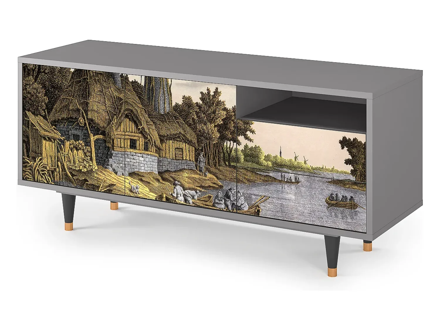Mueble de TV - 125х56х41 cm - T7 - Mill along a River, Cinza^ Móvel De Tv