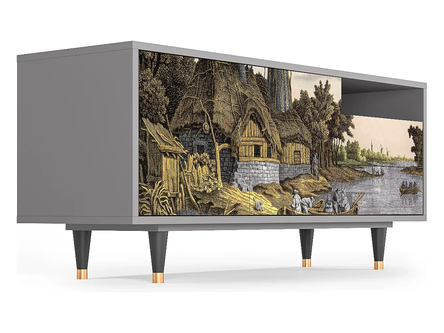 Mueble de TV - 125х56х41 cm - T7 - Mill along a River, Cinza^ Móvel De Tv