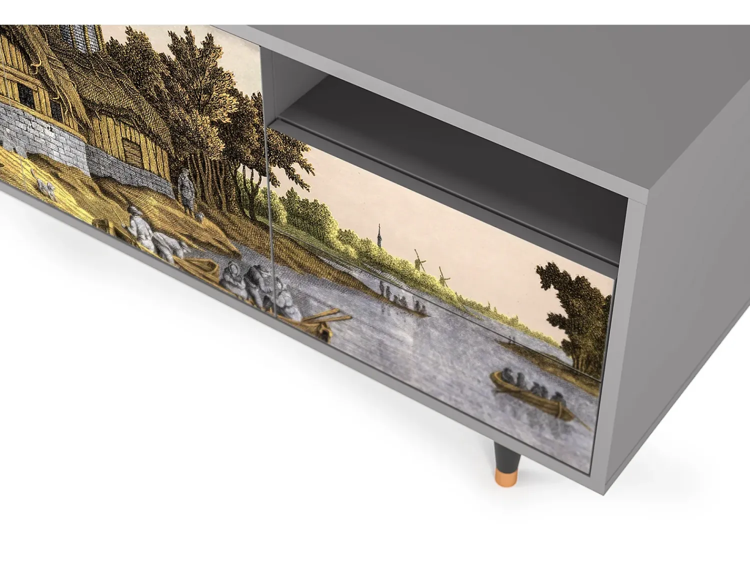 Mueble de TV - 125х56х41 cm - T7 - Mill along a River, Cinza^ Móvel De Tv