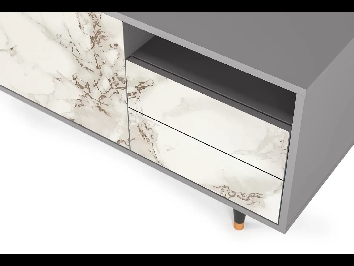 Móvel De Tv* Mueble de TV - 125х56х41 cm - T7 - Milk Marble, Cinza Cinzento