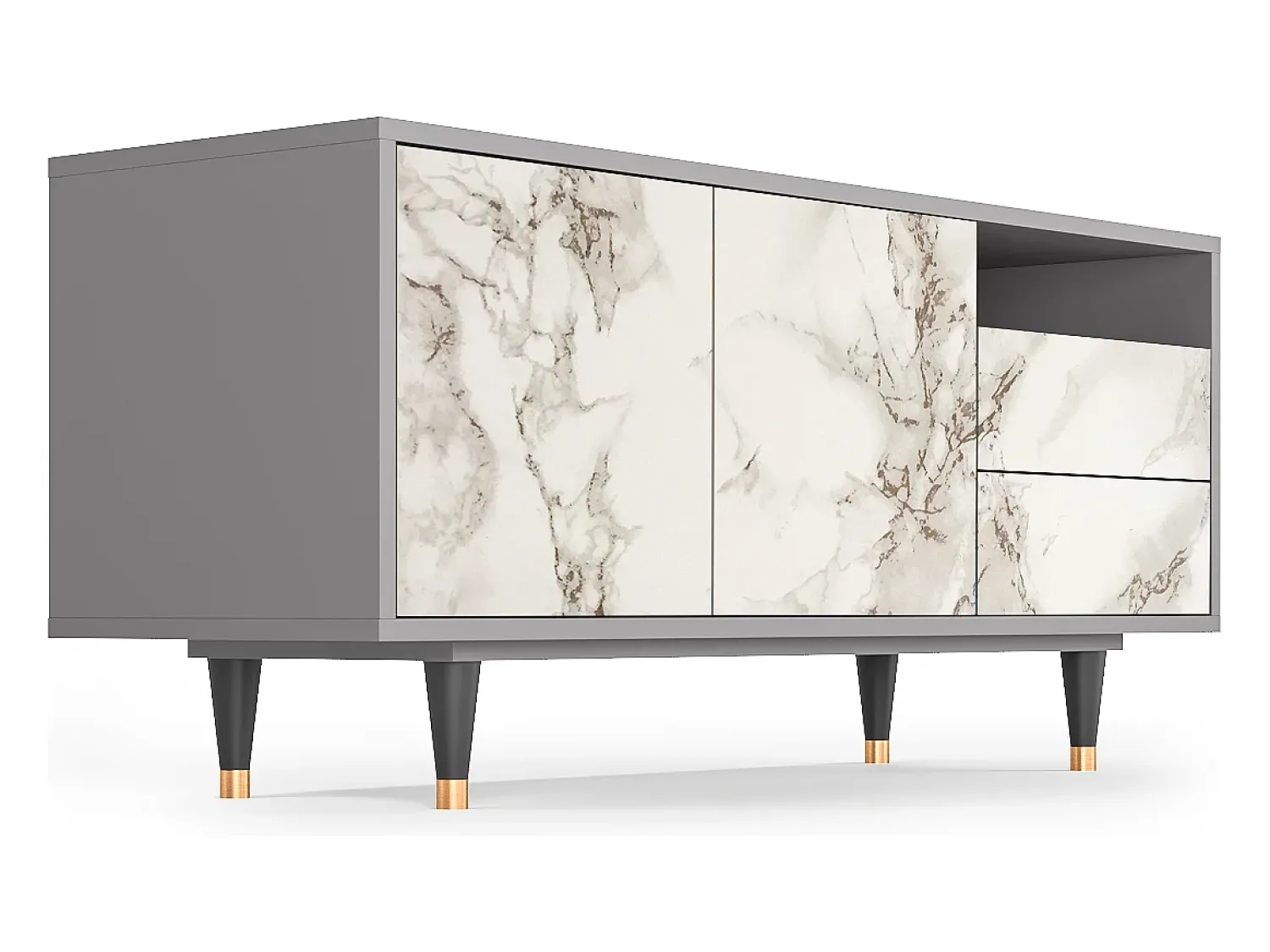 Móvel De Tv* Mueble de TV - 125х56х41 cm - T7 - Milk Marble, Cinza Cinzento