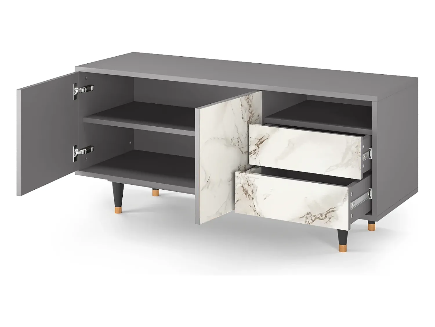 Móvel De Tv* Mueble de TV - 125х56х41 cm - T7 - Milk Marble, Cinza Cinzento