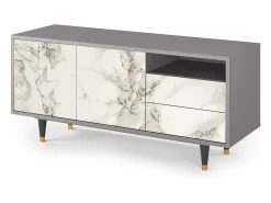 Móvel De Tv* Mueble de TV - 125х56х41 cm - T7 - Milk Marble, Cinza Cinzento