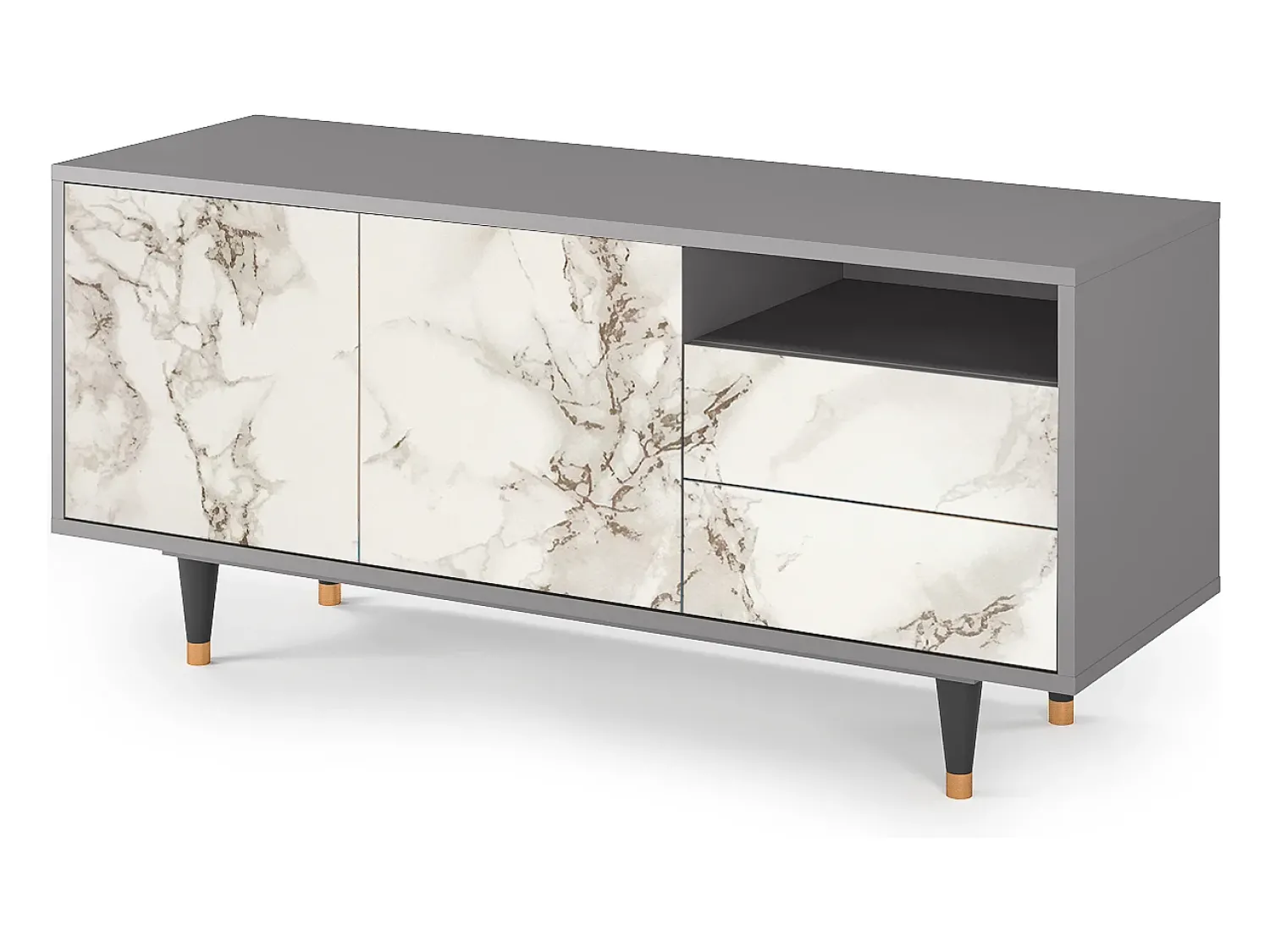 Móvel De Tv* Mueble de TV - 125х56х41 cm - T7 - Milk Marble, Cinza Cinzento